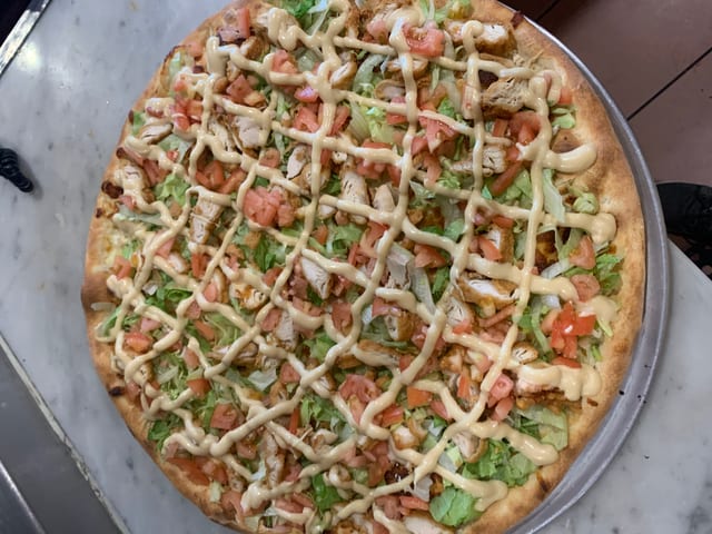 Chicken Mustard Gourmet Pizza.