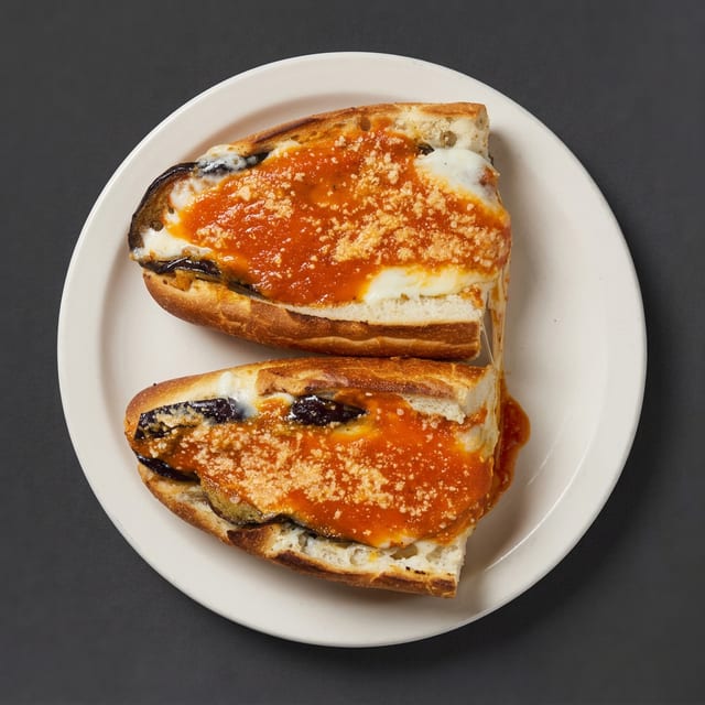 Eggplant Parmigiana Sandwich.